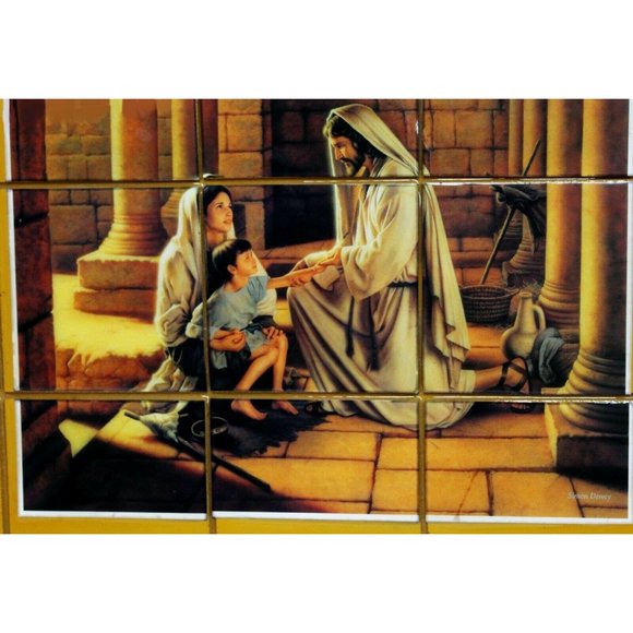 Handmade Faux Tile Wall Hanging Jesus Mother & Child Wooden Polyurethane Finish - Picture 3 of 6